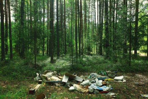 Marked emergency assembly point and first aid kit at a clearance site